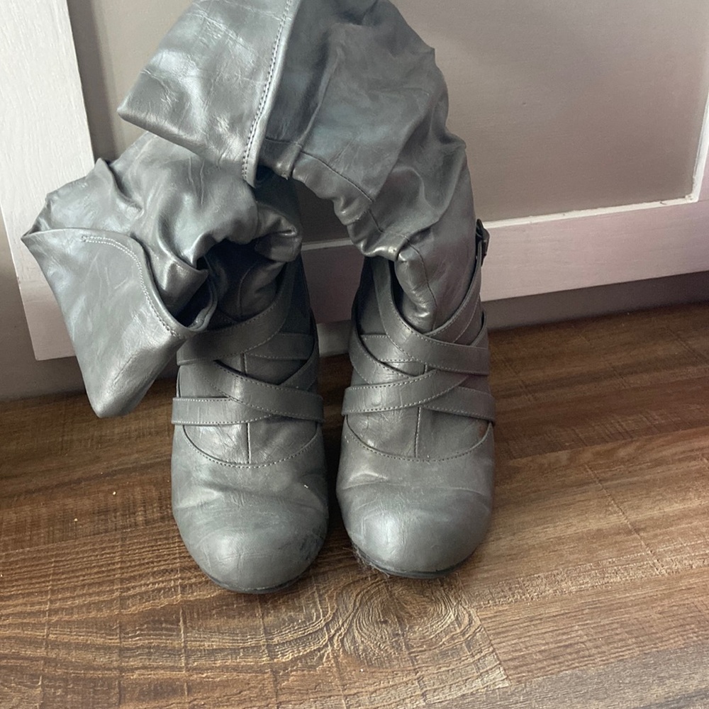 Grey heeled boots